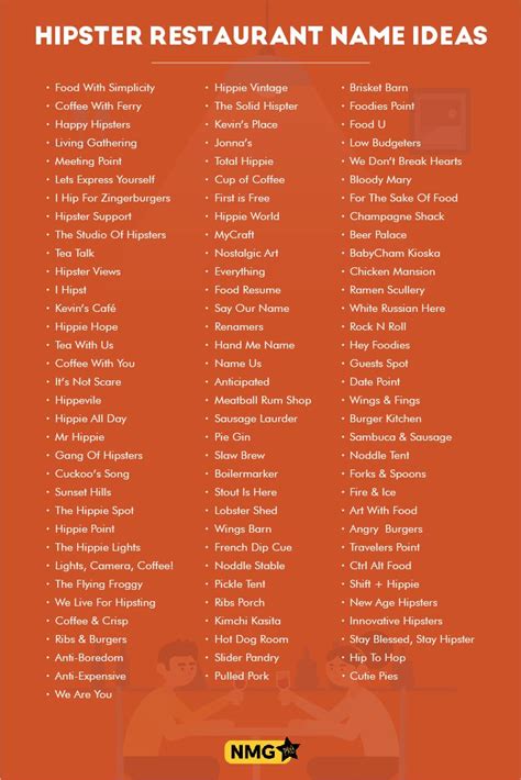 an orange menu with the names of different restaurants