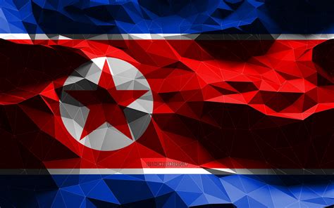 Download wallpapers 4k, North Korean flag, low poly art, Asian ...