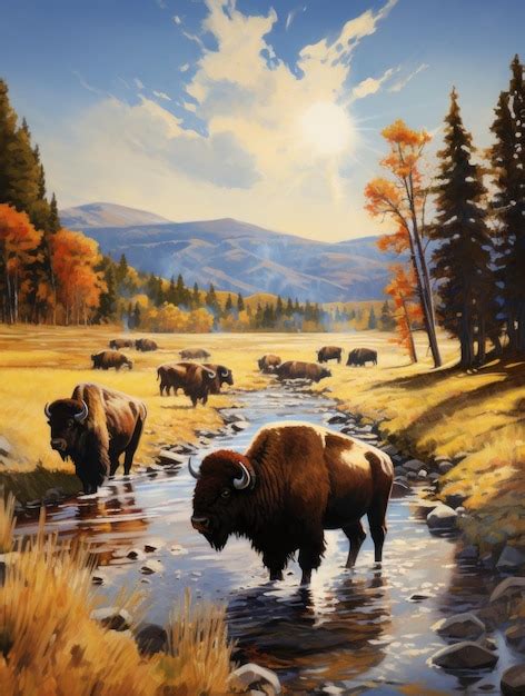 Premium AI Image | Bison Herd in Yellowstone Autumn