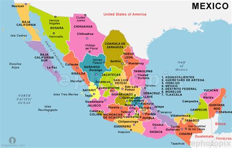 Map of Mexico states and capitals - Mexico map with states and capitals ...