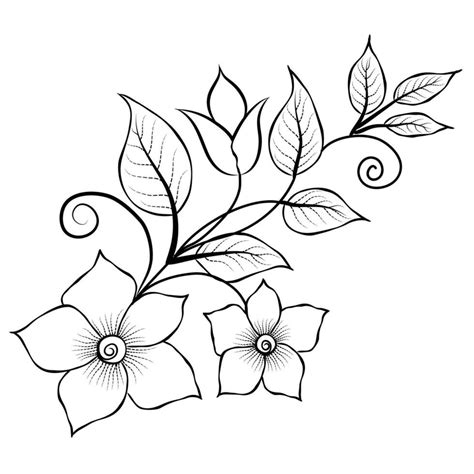 Free Vector line art and hand drawing flower art black and white flat ...