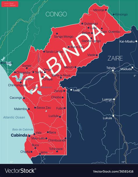 Cabinda country detailed editable map Royalty Free Vector