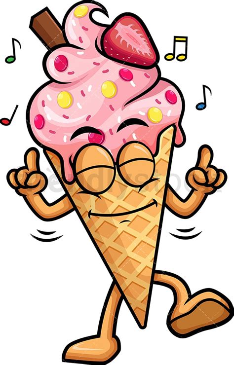 Happy Ice Cream Dancing Cartoon Clipart Vector - FriendlyStock