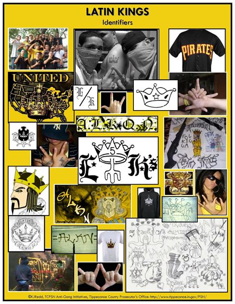 A collage of tattoos and identifiers of the Latin Kings gang. | Latin ...