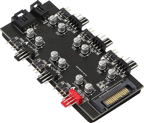 12V 4Pin PWM & 5V 3Pin ARGB with SATA 15Pin Power 2-in-1 Hub 6 Way Sync ...