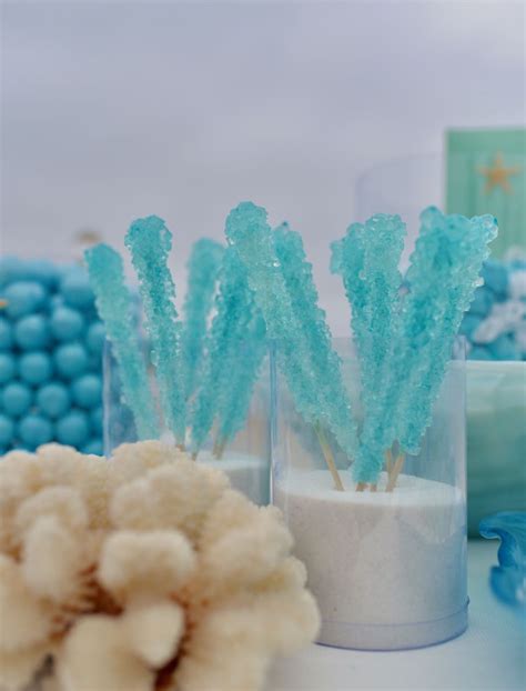 Blue rock candy at beach wedding candy buffet - Make Life Lovely