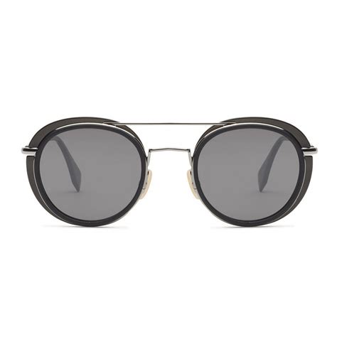 Fendi - Fendi Glass - Round Sunglasses - Grey Dark Ruthenium ...