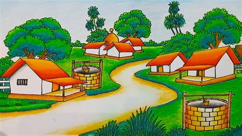 Aggregate 149+ beautiful village scene drawing best - vietkidsiq.edu.vn