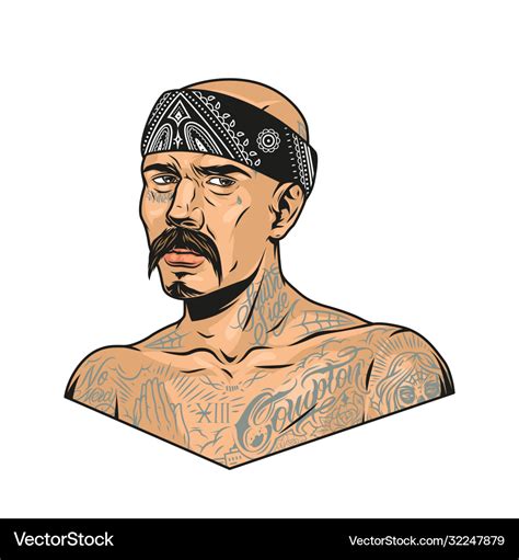 Mustached latino gangster with chicano tattoos Vector Image