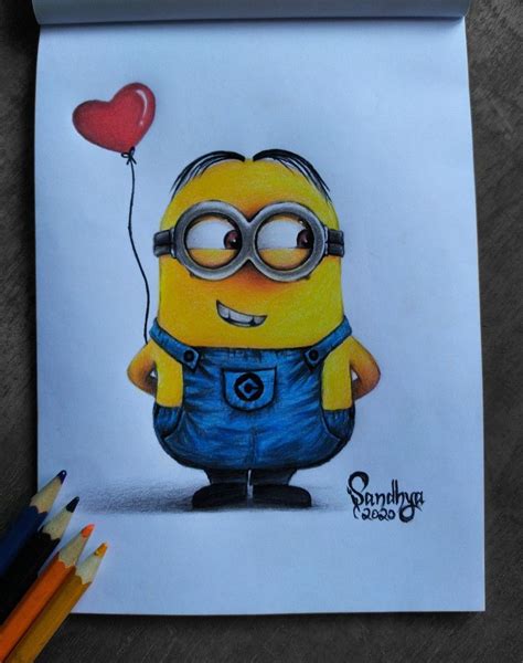 Cute minion drawing | color pencils minion sketch | easy to do sketch ...