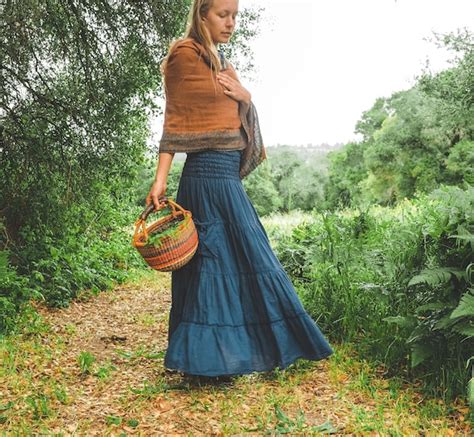 Gauze Tiered Skirt in OCEAN // Pockets Natural Fiber | Etsy