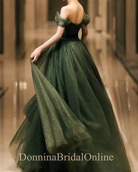 Elegant Dark Green Puffy A-line Prom Dress Off-the-shoulder - Etsy Canada