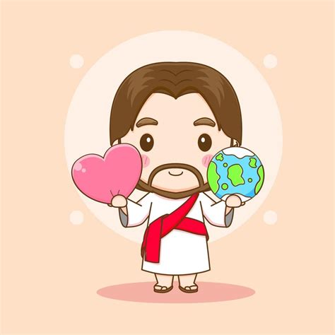 Cute Jesus cartoon character holding love and earth 5533961 Vector Art ...