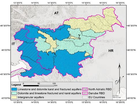 Map presenting delineation of karst aquifers in comparison with the ...