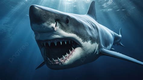 The Great White Shark Is Swimming With Its Mouth Open Background, A ...