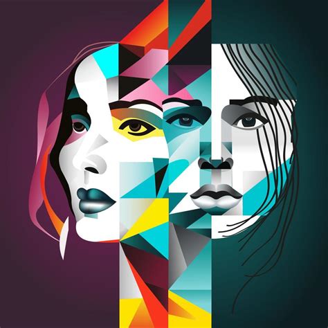 Woman human face in abstract style, cubic portrait drawing for graphic ...