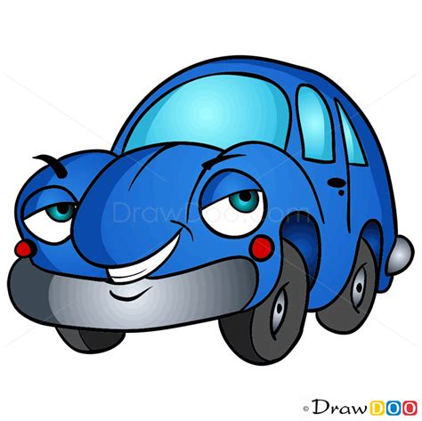 How to Draw Proud Blue Car, Cartoon Cars