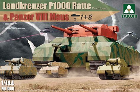 1/144 WWII Heavy Tank Landkreuzer P1000 Ratte & Panzer VIII Maus3 in 1