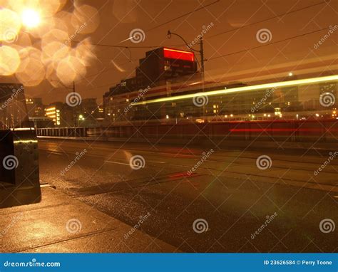 Tram at Night stock photo. Image of tram, rain, speed - 23626584