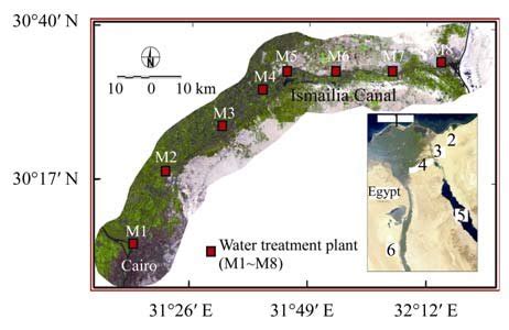 Location map of Ismailia Canal and water treatment plants 1 ...