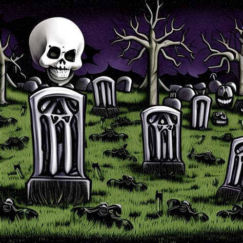 Halloween Graveyard Scene Spooky Illustrated · Creative Fabrica