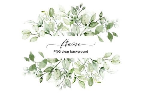 Watercolor leaves border, floral clipart, leaf (2104722)