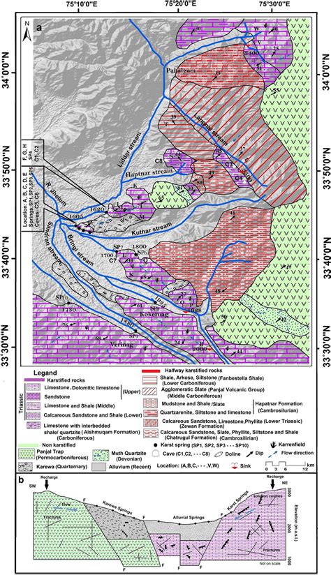 a Karst map of the study region, depicting hydrogeological ...