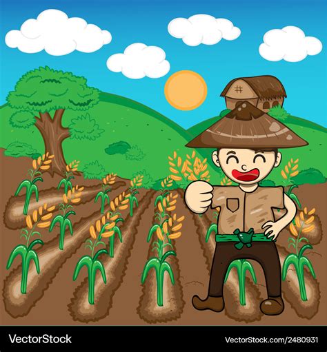 Farmer and rice a harvest cartoon Royalty Free Vector Image