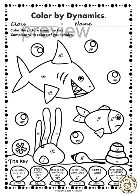 Ocean Animals Music Coloring Pages | Dynamics Music Worksheets