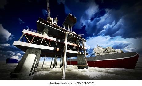 Oil Rig Platform Sunset Stock Illustration 257716012 | Shutterstock