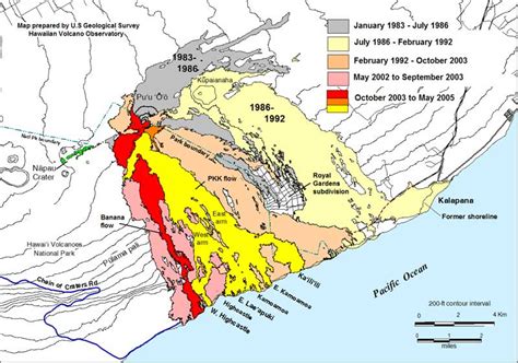 HAWAII VOLCANOES LAVA FLOW MAP, Free Hawaiian Volcano Lava Eruptions Map