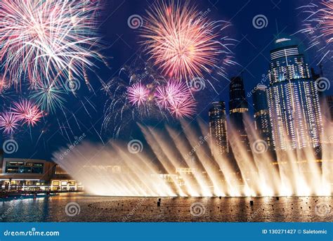 Dubai Mall Fountain Show at Night Stock Image - Image of mall ...