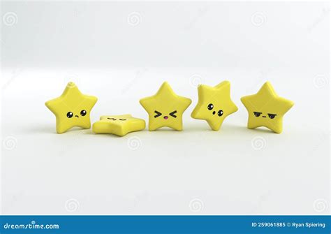 Five Star Rating and Review. 5 Stars with Cute Emoji Faces. 3d ...