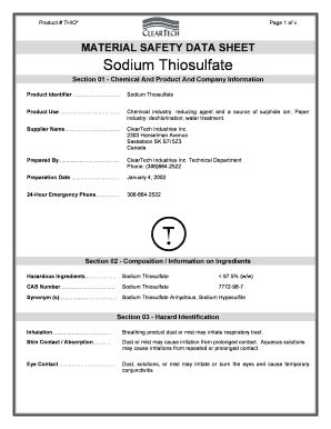 Fillable Online Product # THIO* Page 1 of 6 MATERIAL SAFETY DATA SHEET ...