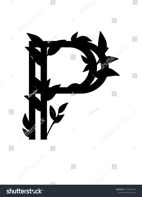 Black Silhouette Letter P Covered Leaves Stock Vector (Royalty Free ...