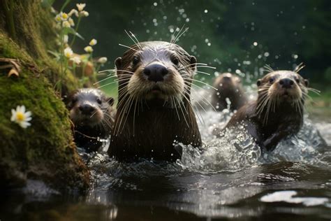 Group of playful otters swimming in the river AI Generative 31585739 ...