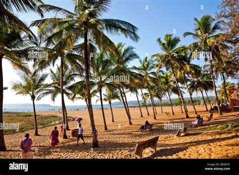 Tourists on the beach, Miramar Beach, Panaji, North Goa, Goa, India ...