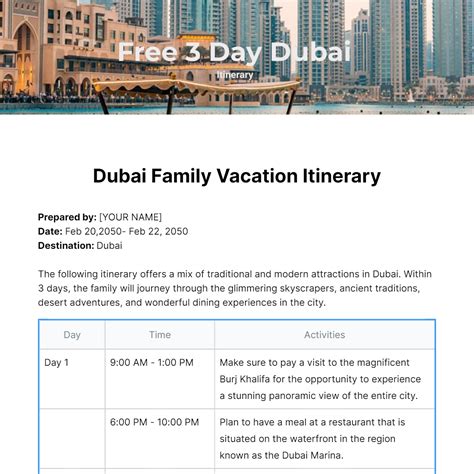 3 Day Dubai Itinerary | Template.net