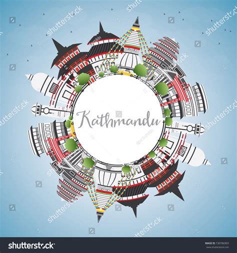 Kathmandu Skyline Gray Buildings Blue Sky Stock Vector (Royalty Free ...