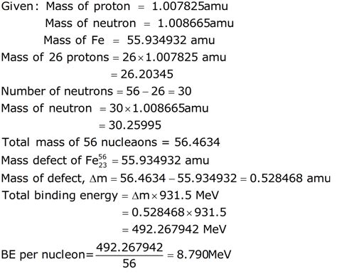 Calculate the binding energy and binding energy per nucleon of 26Fe ...