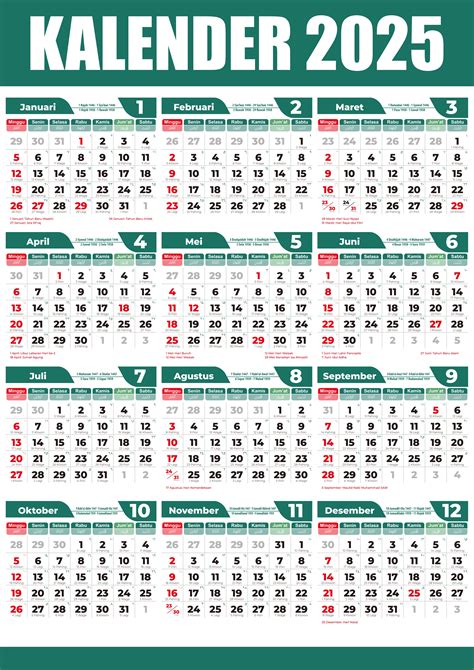 Gratis template format kalender 2025 vector lengkap dengan penanggalan ...