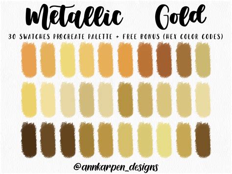 Metallic Gold Procreate Palette, 30 HEX Color Codes, Instant Digital ...