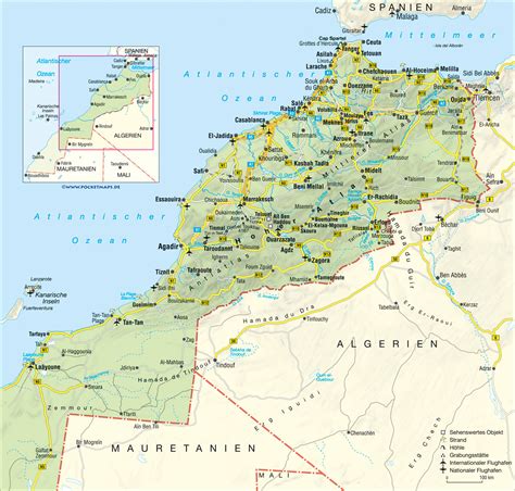 Road map of Morocco with relief, cities and airports | Vidiani.com ...