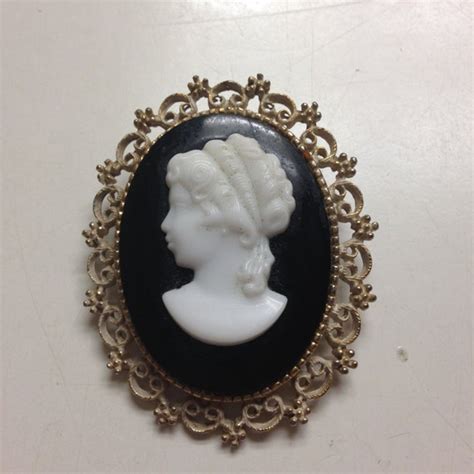 Vintage Black and White Cameo Pin by ArtifactAtticShoppe on Etsy