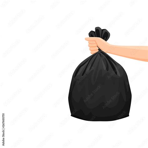 bags waste, garbage black plastic bag in hand isolated on white ...