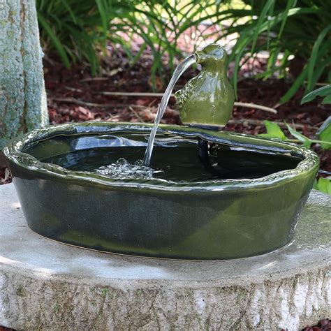 Sunnydaze Solar Powered Water Fountain - Green Glazed Ceramic Dove ...