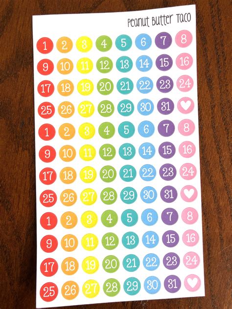 Tiny Rainbow Date Stickers Small Number Planner Stickers - Etsy