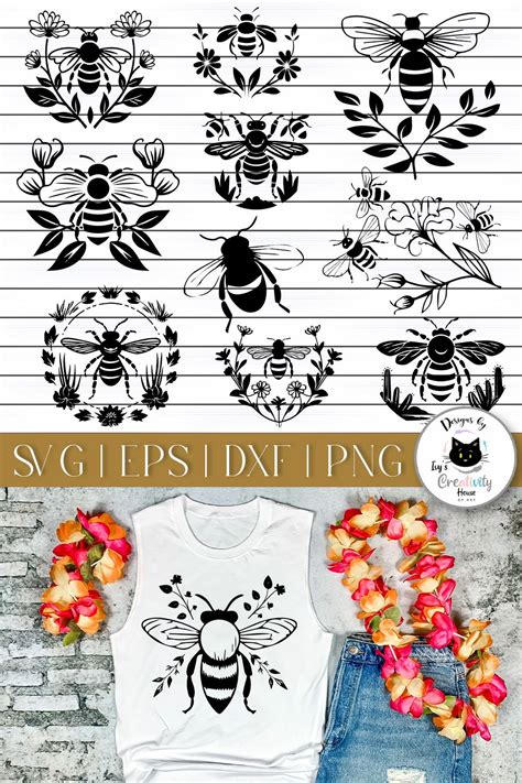 Floral Bee SVG Bundle | Black And White Bee Clipart