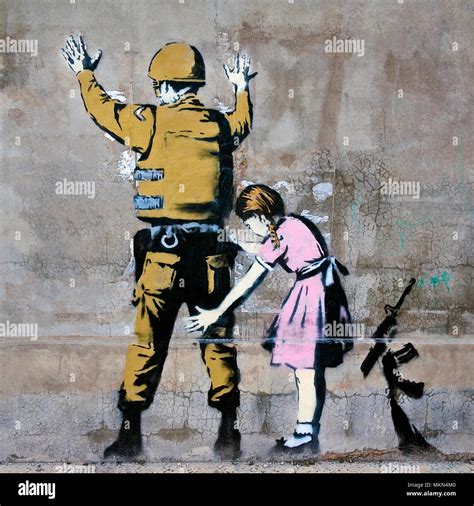 Banksy, soldier and girl, Bethlehem, Palestine Stock Photo - Alamy