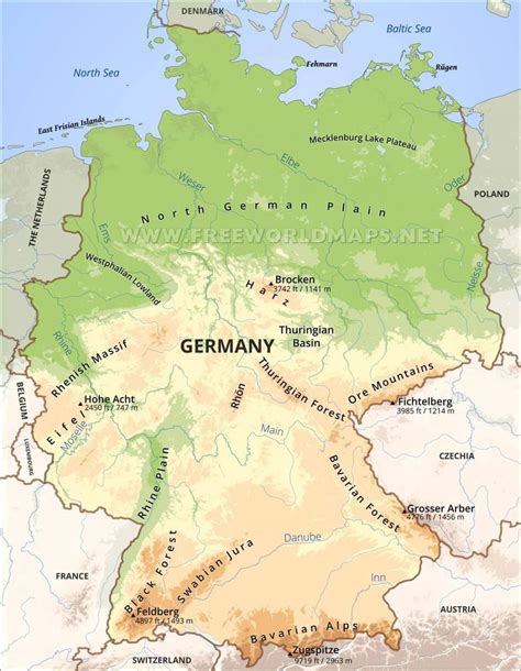 Germany topographic map - Germany satellite map (Western Europe - Europe)